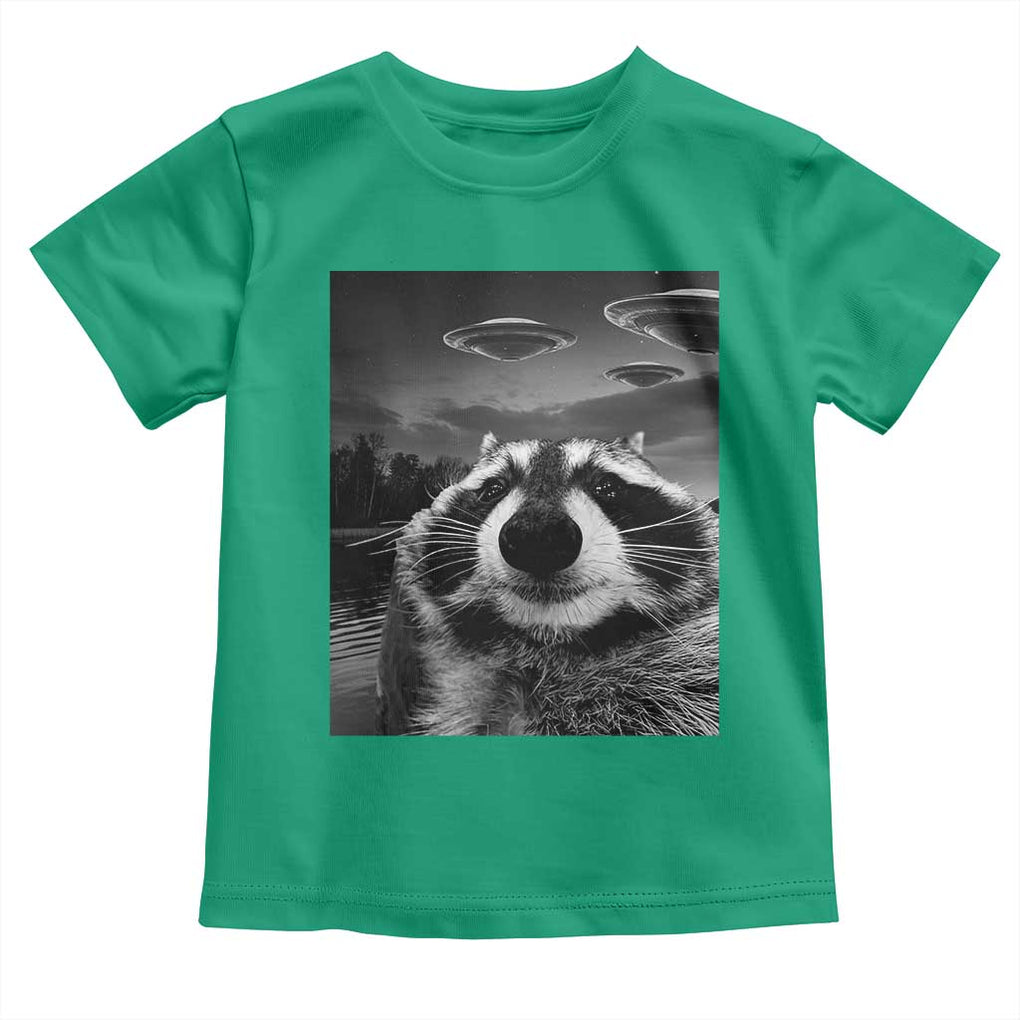 Funny Graphic Racoon Selfie with UFOs Weird Toddler T Shirt TS10 Irish Green Print Your Wear