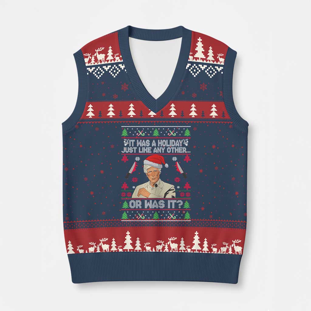 True Crime Ugly Xmas V-Neck Knit Sweater Vest Funny Holiday Xmas Party TS10 Navy Red Print Your Wear