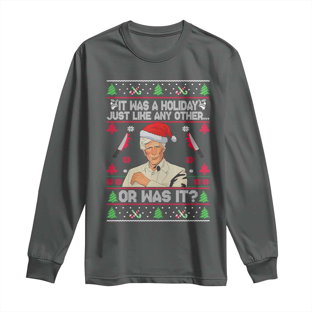 True Crime Ugly Christmas Long Sleeve Shirt Funny Holiday Xmas Party TS10 Dark Heather Print Your Wear