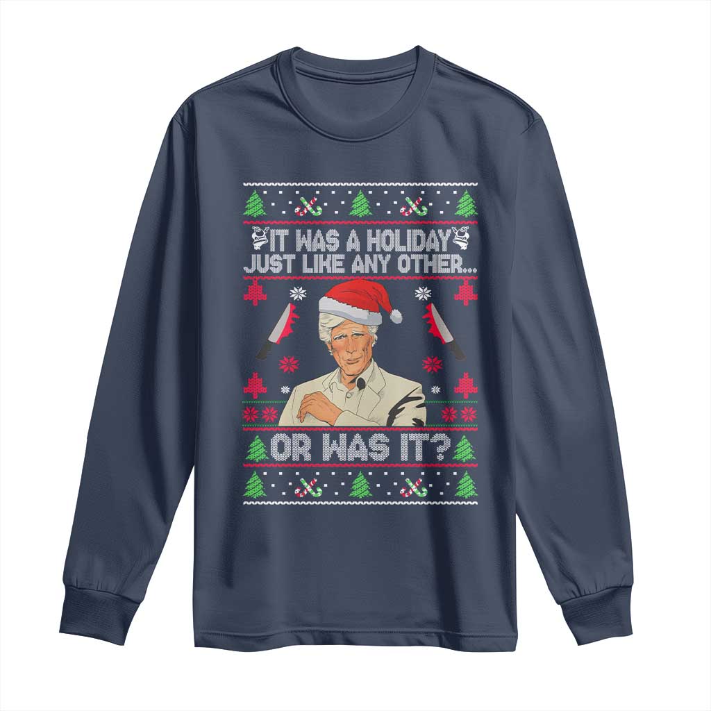 True Crime Ugly Christmas Long Sleeve Shirt Funny Holiday Xmas Party TS10 Navy Print Your Wear