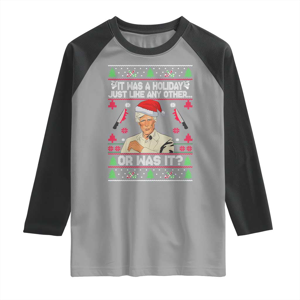 True Crime Ugly Christmas Raglan Shirt Funny Holiday Xmas Party TS10 Sport Gray Black Print Your Wear