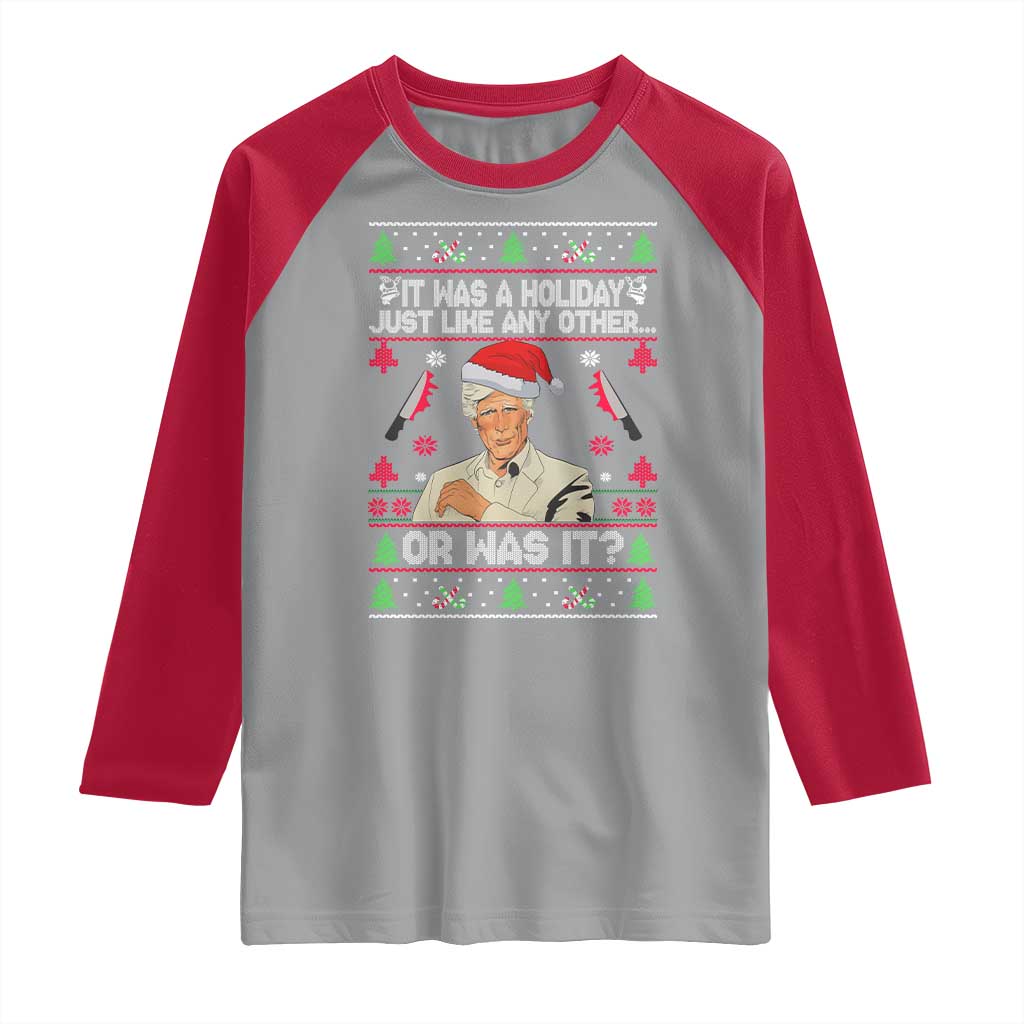 True Crime Ugly Christmas Raglan Shirt Funny Holiday Xmas Party TS10 Sport Gray Red Print Your Wear