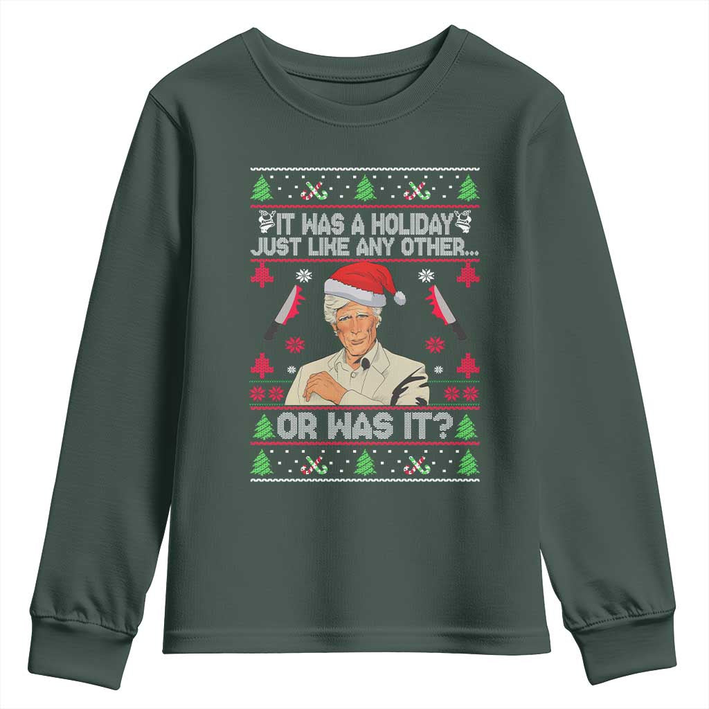 True Crime Ugly Christmas Youth Sweatshirt Funny Holiday Xmas Party TS10 Dark Forest Green Print Your Wear
