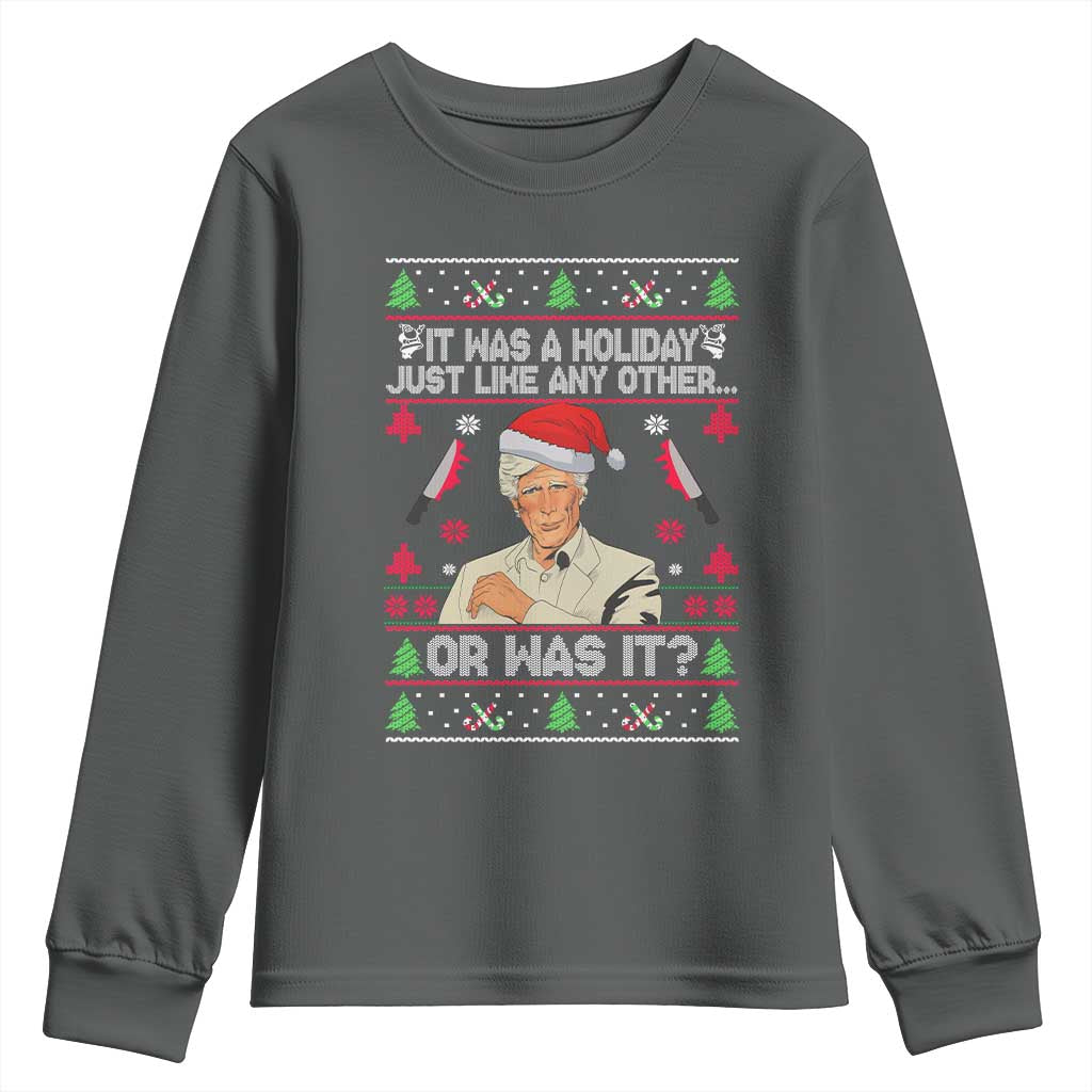 True Crime Ugly Christmas Youth Sweatshirt Funny Holiday Xmas Party TS10 Dark Heather Print Your Wear