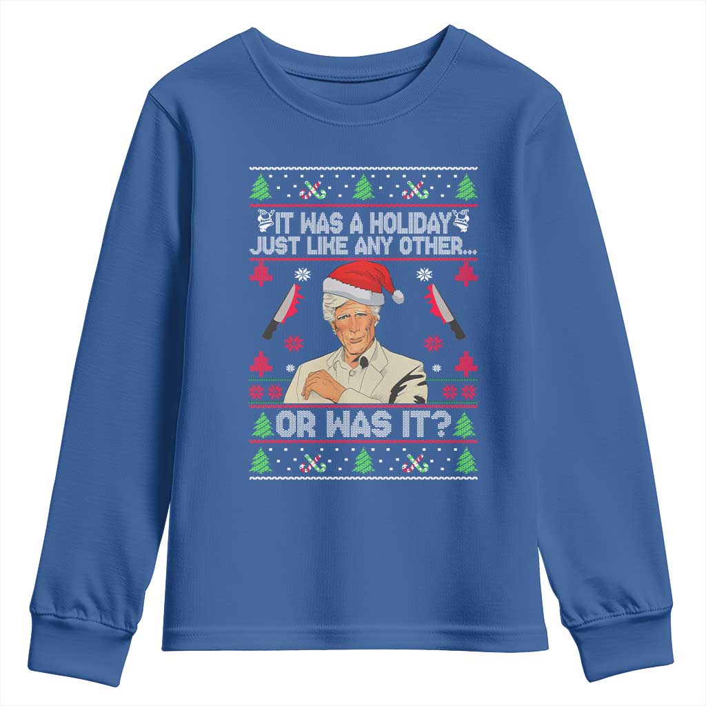 True Crime Ugly Christmas Youth Sweatshirt Funny Holiday Xmas Party TS10 Royal Blue Print Your Wear