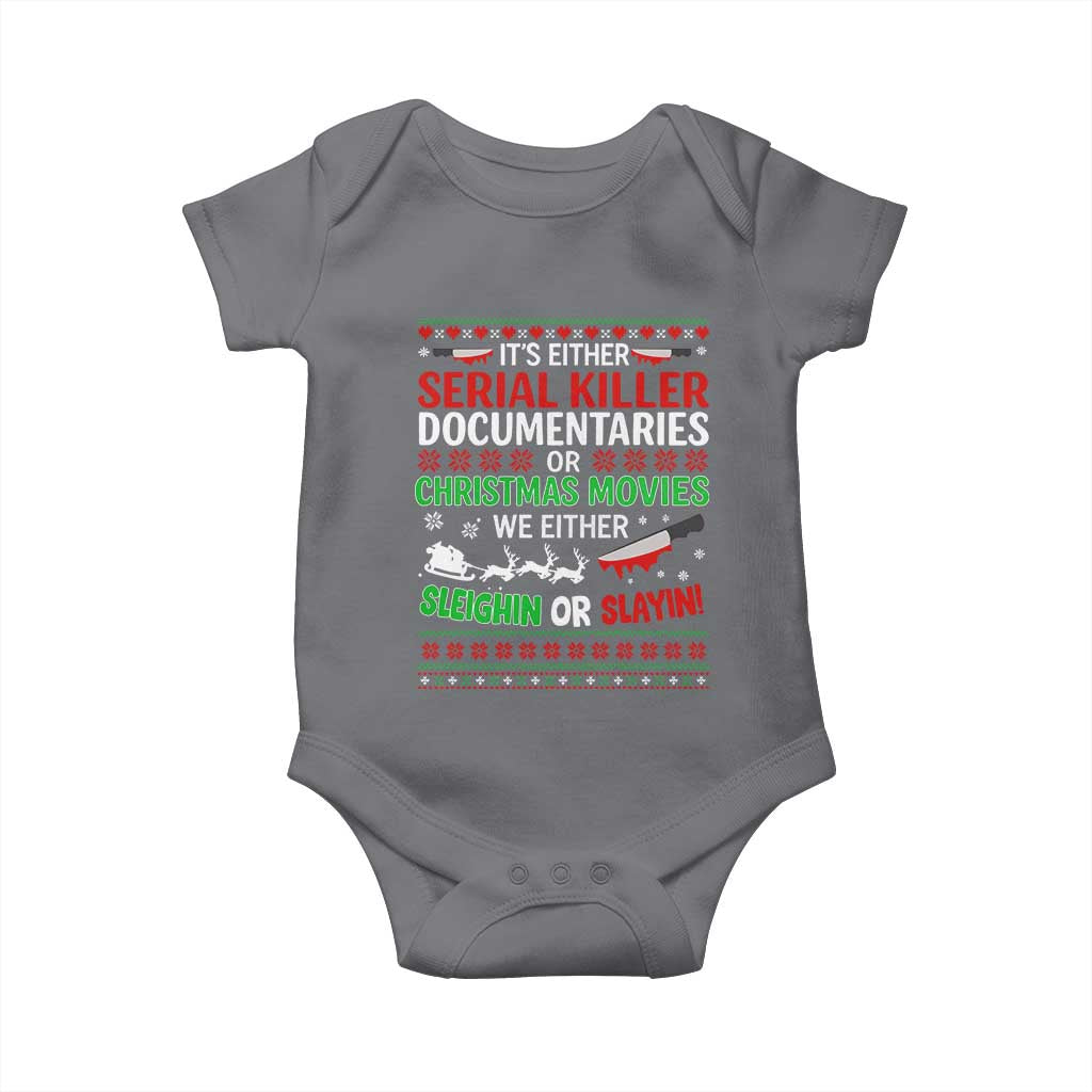 Crime Documentaries Ugly Christmas Baby Onesie Funny Horror Xmas Slaying Or Sleighing TS10 Charcoal Print Your Wear