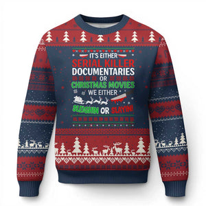 Crime Documentaries Ugly Xmas Ugly Christmas Sweater Funny Horror Xmas Slaying Or Sleighing TS10 Navy Red Print Your Wear