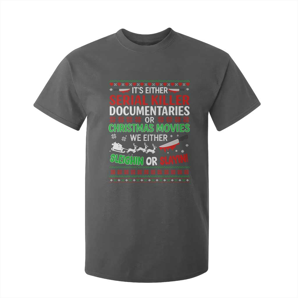 Crime Documentaries Ugly Christmas T Shirt For Kid Funny Horror Xmas Slaying Or Sleighing TS10 Dark Heather Print Your Wear