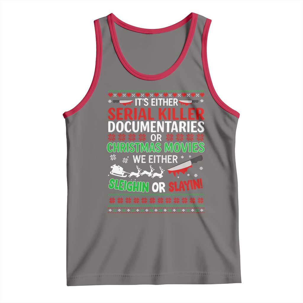 Crime Documentaries Ugly Christmas Tank Top Funny Horror Xmas Slaying Or Sleighing TS10 Deep Heather Red Print Your Wear