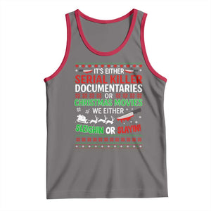 Crime Documentaries Ugly Christmas Tank Top Funny Horror Xmas Slaying Or Sleighing TS10 Deep Heather Red Print Your Wear