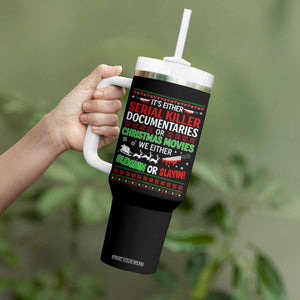 Crime Documentaries Ugly Christmas Tumbler With Handle Funny Horror Xmas Slaying Or Sleighing TS10 Print Your Wear