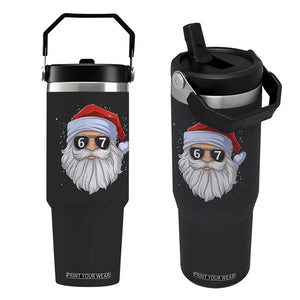 Six Seven 67 Christmas Meme Flip Straw Tumbler Funny Brainrot Santa Claus Gen Alpha Slang TS10 One Size: 30 oz Black Print Your Wear
