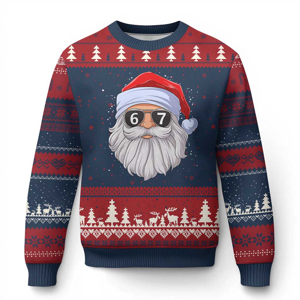 Six Seven 67 Xmas Meme Ugly Christmas Sweater Funny Brainrot Santa Claus Gen Alpha Slang TS10 Navy Red Print Your Wear