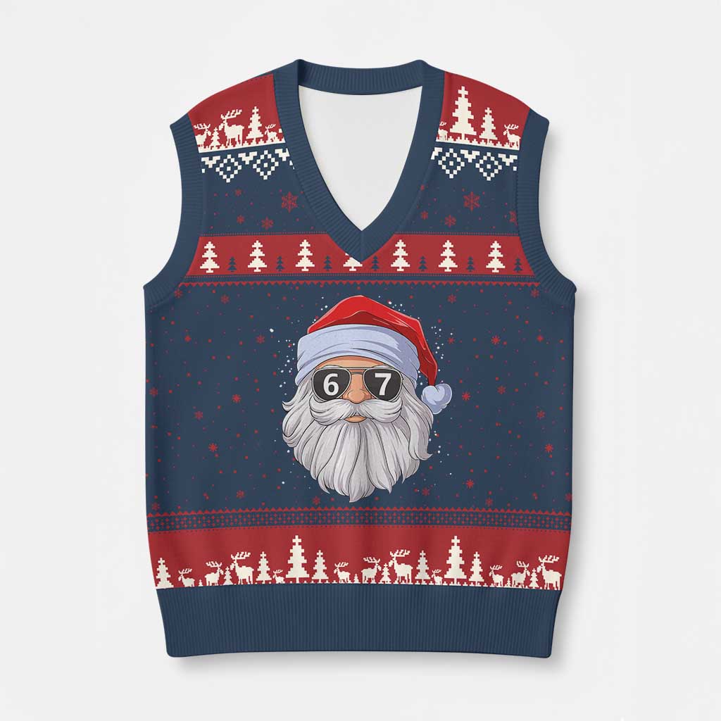 Six Seven 67 Xmas Meme V-Neck Knit Sweater Vest Funny Brainrot Santa Claus Gen Alpha Slang TS10 Navy Red Print Your Wear