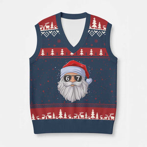 Six Seven 67 Xmas Meme V-Neck Knit Sweater Vest Funny Brainrot Santa Claus Gen Alpha Slang TS10 Navy Red Print Your Wear