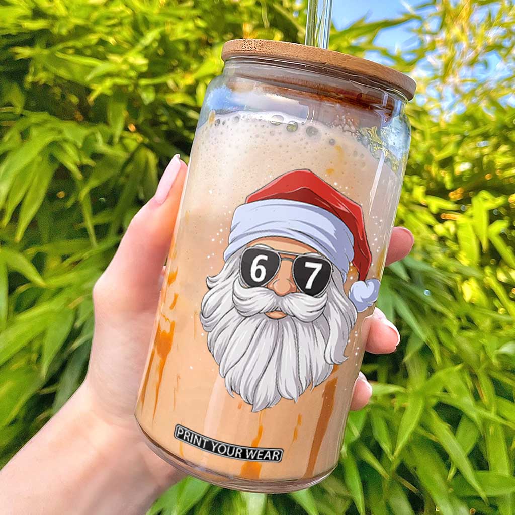 Six Seven 67 Christmas Meme Glass Can Funny Brainrot Santa Claus Gen Alpha Slang TS10 Black Print Your Wear