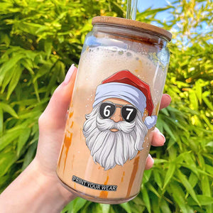 Six Seven 67 Christmas Meme Glass Can Funny Brainrot Santa Claus Gen Alpha Slang TS10 Black Print Your Wear