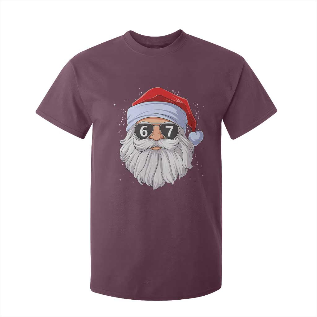 Six Seven 67 Christmas Meme T Shirt For Kid Funny Brainrot Santa Claus Gen Alpha Slang TS10 Maroon Print Your Wear