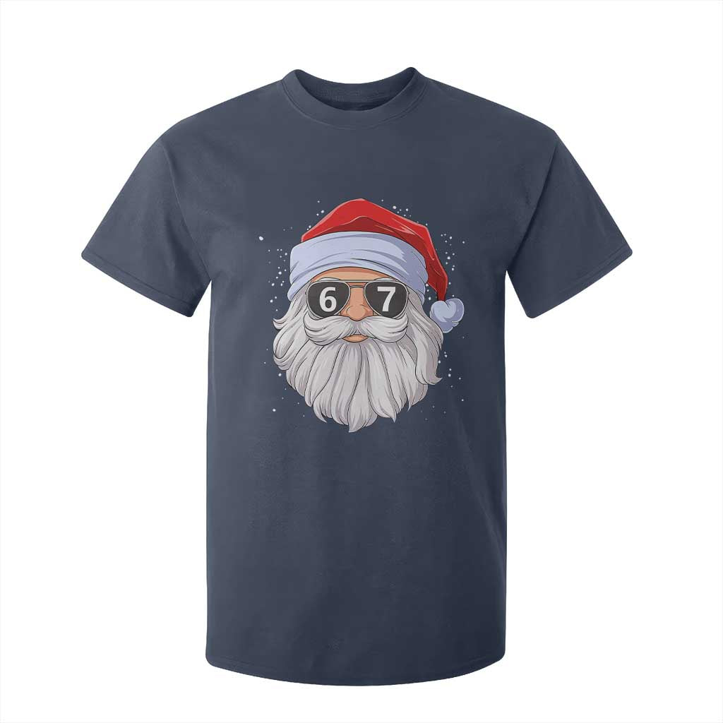 Six Seven 67 Christmas Meme T Shirt For Kid Funny Brainrot Santa Claus Gen Alpha Slang TS10 Navy Print Your Wear
