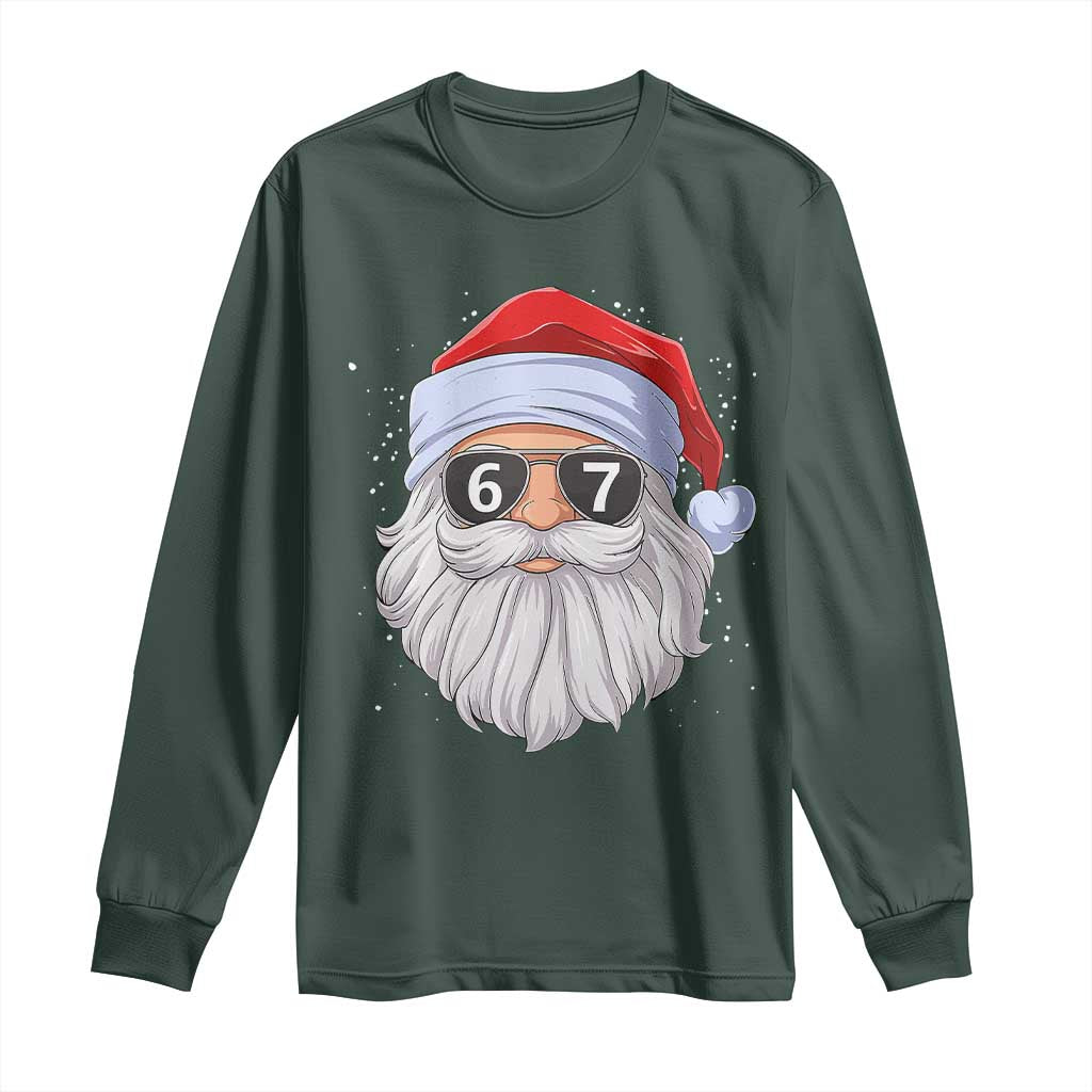 Six Seven 67 Christmas Meme Long Sleeve Shirt Funny Brainrot Santa Claus Gen Alpha Slang TS10 Dark Forest Green Print Your Wear