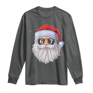 Six Seven 67 Christmas Meme Long Sleeve Shirt Funny Brainrot Santa Claus Gen Alpha Slang TS10 Dark Heather Print Your Wear