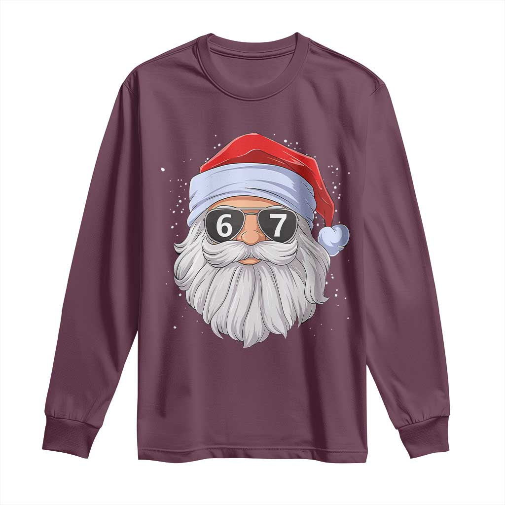 Six Seven 67 Christmas Meme Long Sleeve Shirt Funny Brainrot Santa Claus Gen Alpha Slang TS10 Maroon Print Your Wear