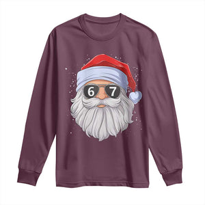 Six Seven 67 Christmas Meme Long Sleeve Shirt Funny Brainrot Santa Claus Gen Alpha Slang TS10 Maroon Print Your Wear