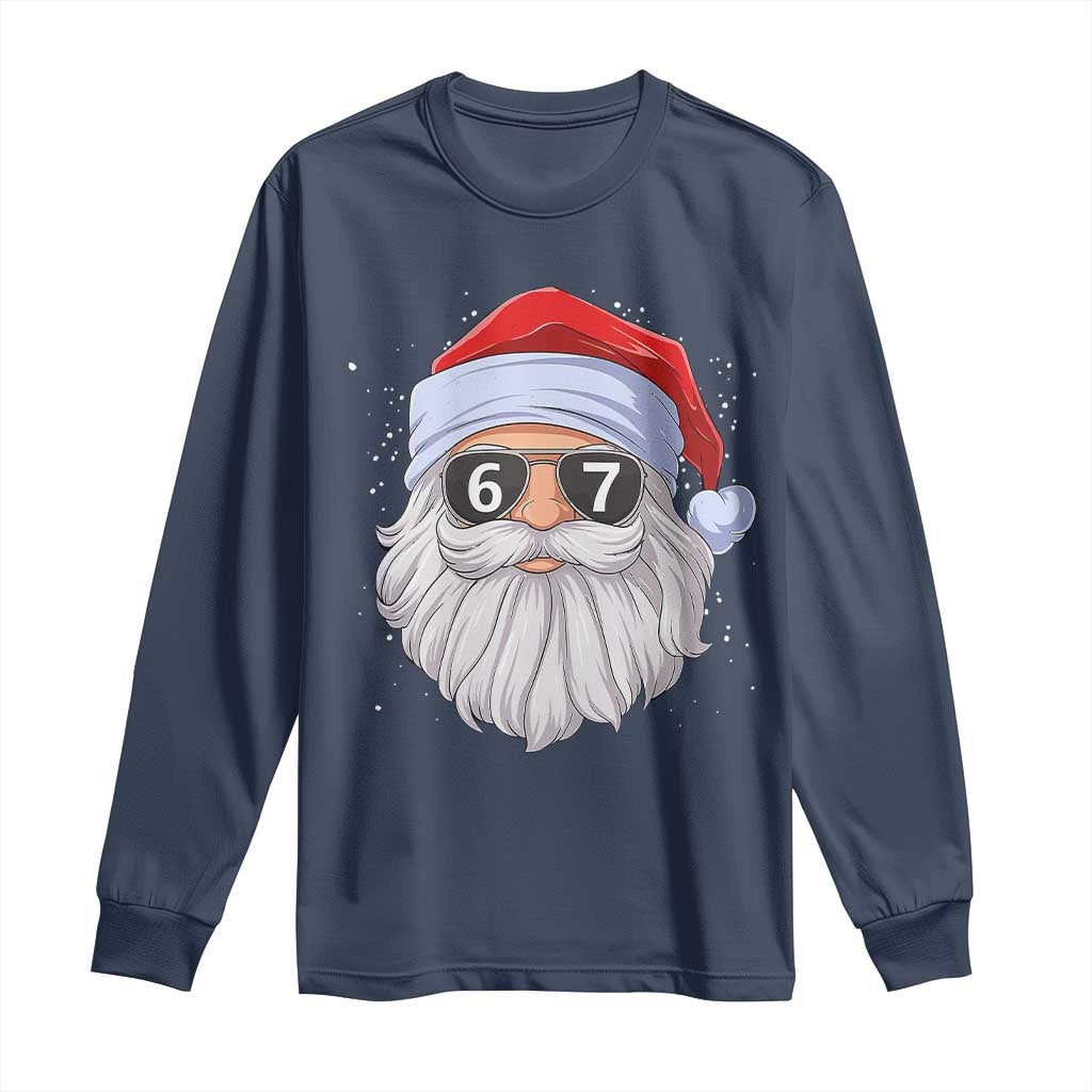 Six Seven 67 Christmas Meme Long Sleeve Shirt Funny Brainrot Santa Claus Gen Alpha Slang TS10 Navy Print Your Wear