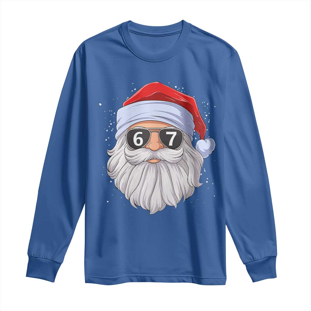 Six Seven 67 Christmas Meme Long Sleeve Shirt Funny Brainrot Santa Claus Gen Alpha Slang TS10 Royal Blue Print Your Wear