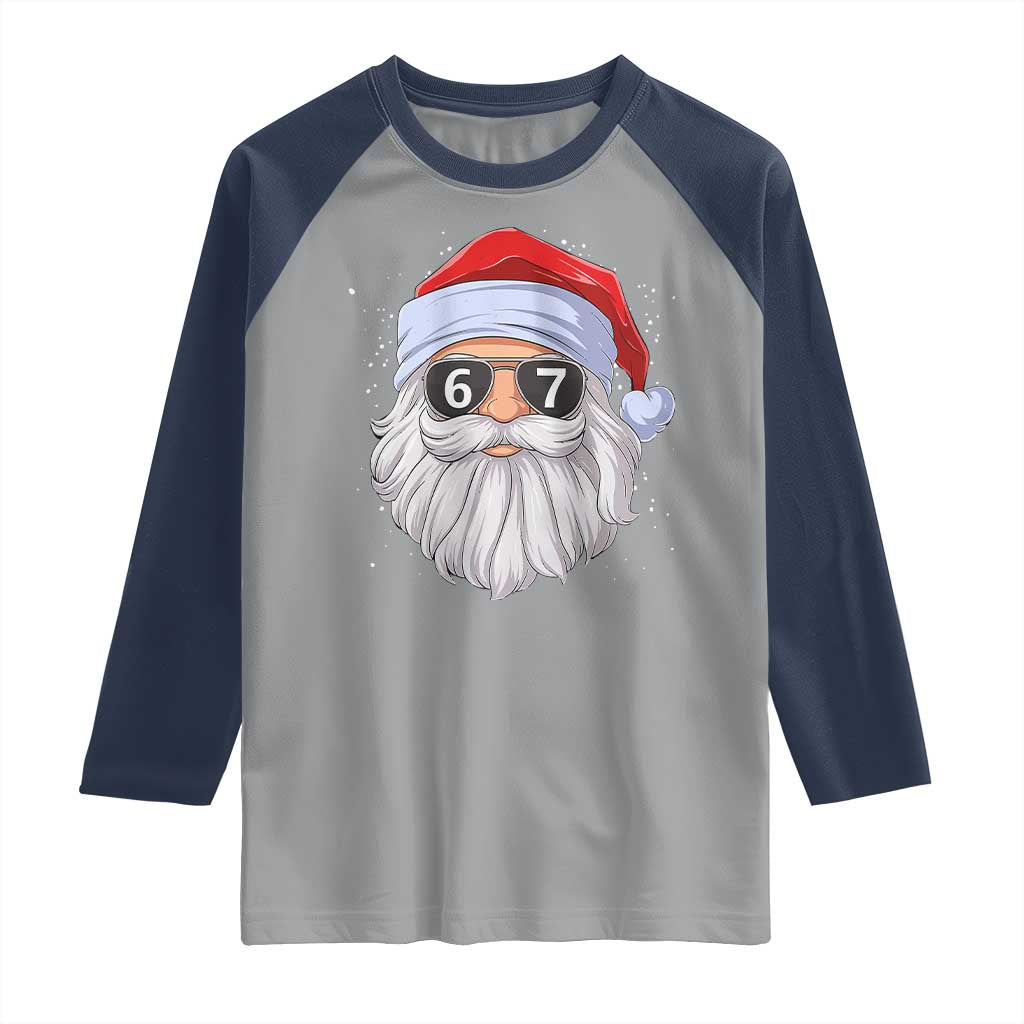 Six Seven 67 Christmas Meme Raglan Shirt Funny Brainrot Santa Claus Gen Alpha Slang TS10 Sport Gray Navy Print Your Wear