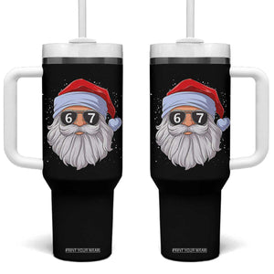 Six Seven 67 Christmas Meme Tumbler With Handle Funny Brainrot Santa Claus Gen Alpha Slang TS10 One Size: 40 oz Black Print Your Wear