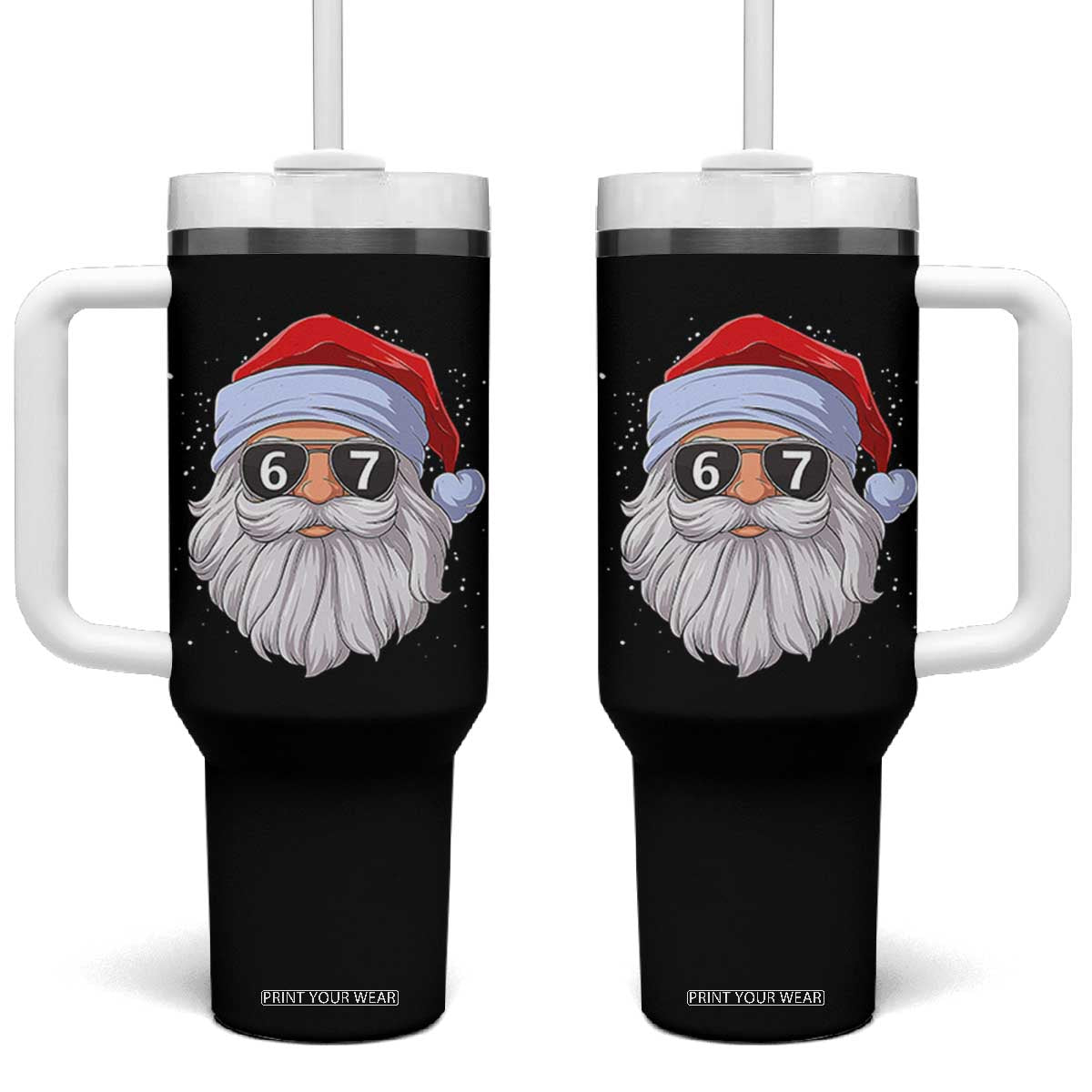 Six Seven 67 Christmas Meme Tumbler With Handle Funny Brainrot Santa Claus Gen Alpha Slang TS10 One Size: 40 oz Black Print Your Wear