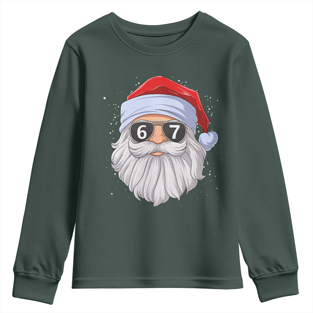 Six Seven 67 Christmas Meme Youth Sweatshirt Funny Brainrot Santa Claus Gen Alpha Slang TS10 Dark Forest Green Print Your Wear