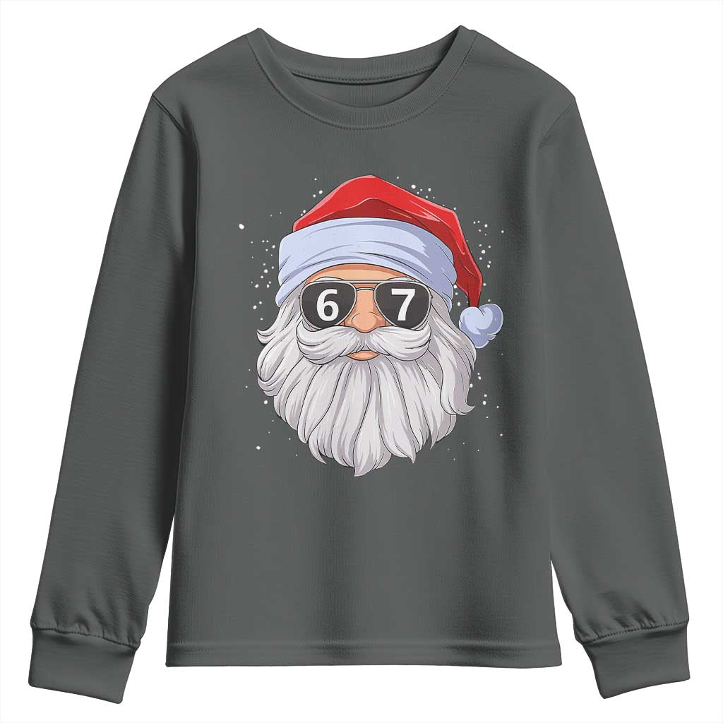 Six Seven 67 Christmas Meme Youth Sweatshirt Funny Brainrot Santa Claus Gen Alpha Slang TS10 Dark Heather Print Your Wear