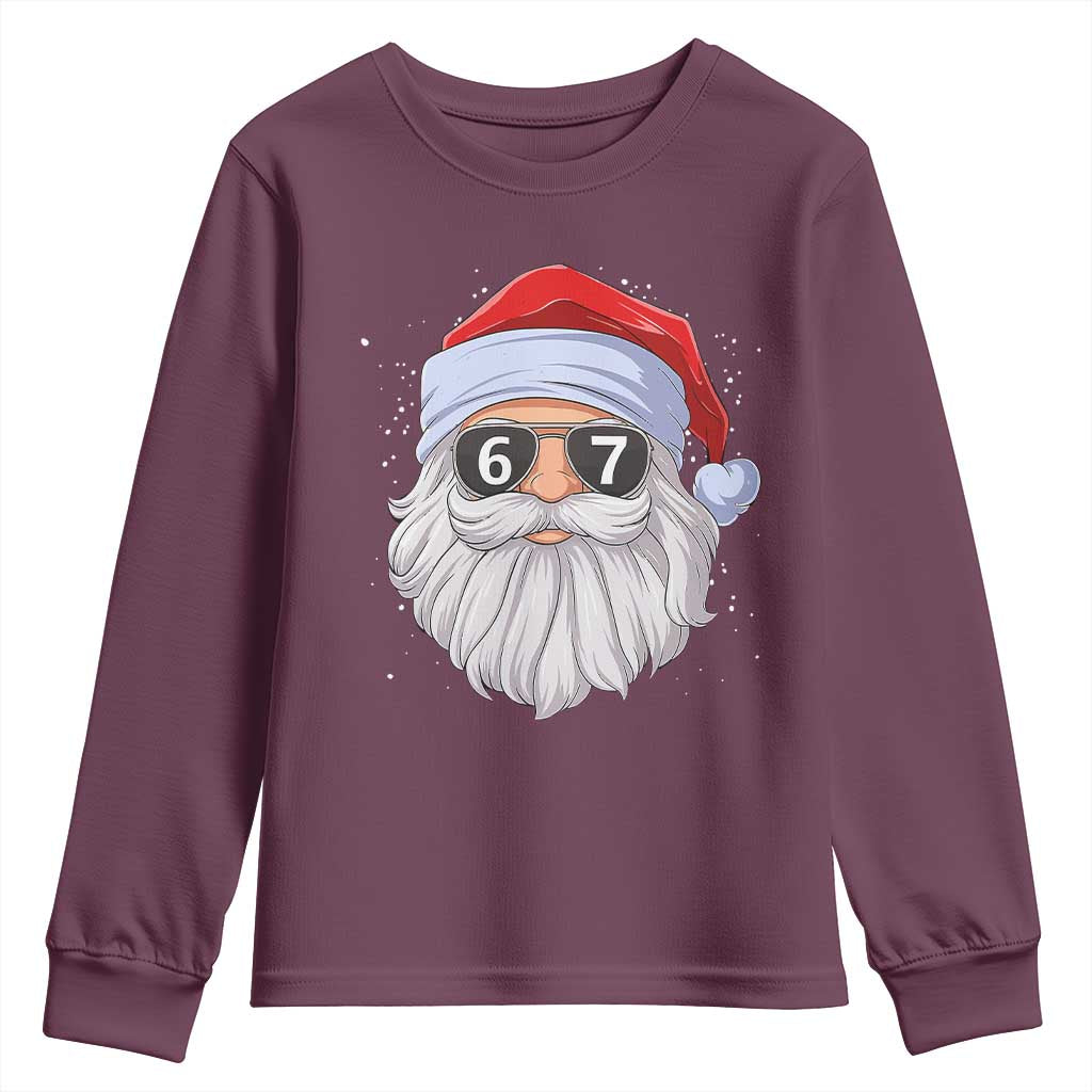Six Seven 67 Christmas Meme Youth Sweatshirt Funny Brainrot Santa Claus Gen Alpha Slang TS10 Maroon Print Your Wear