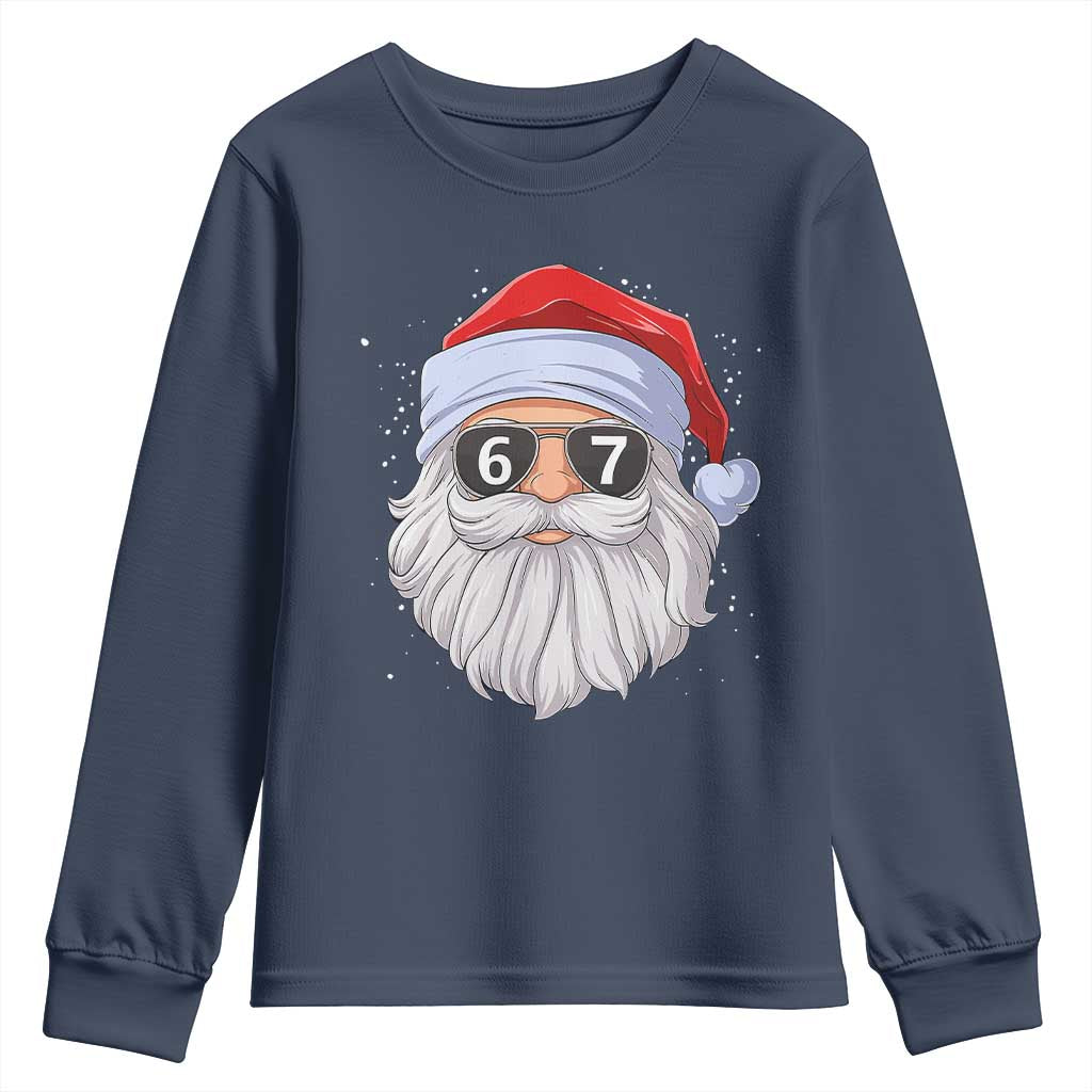 Six Seven 67 Christmas Meme Youth Sweatshirt Funny Brainrot Santa Claus Gen Alpha Slang TS10 Navy Print Your Wear