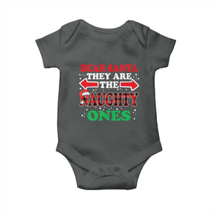 Dear Santa They Naughty Ones Baby Onesie Christmas Red Plaid Pajamas PJ Xmas Gifts TS10 Dark Heather Print Your Wear