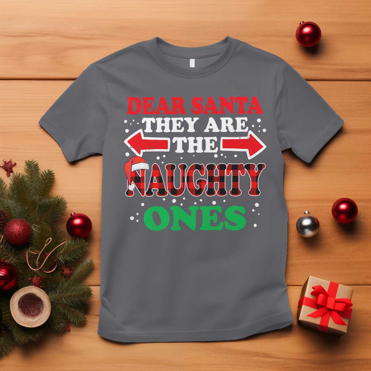Dear Santa They Naughty Ones T Shirt Christmas Red Plaid Pajamas PJ Xmas Gifts TS10 Charcoal Print Your Wear