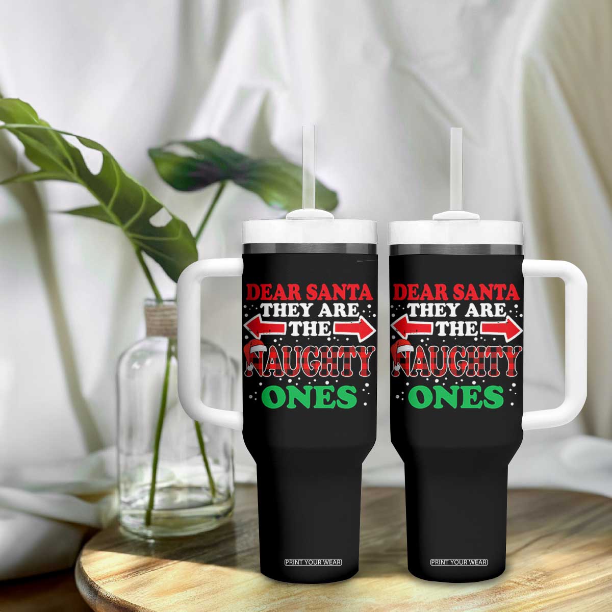 Dear Santa They Naughty Ones Tumbler With Handle Christmas Red Plaid Pajamas PJ Xmas Gifts TS10 Print Your Wear