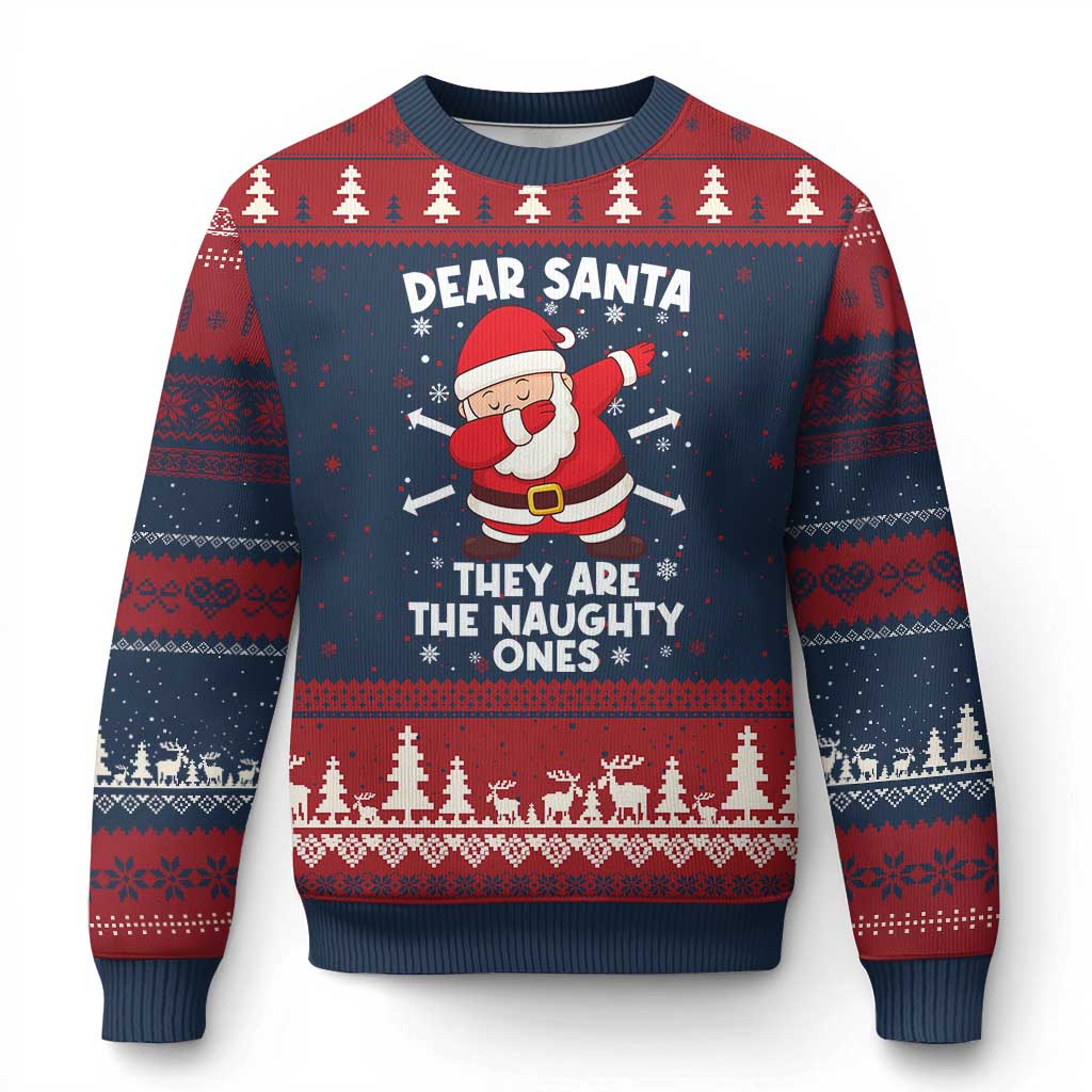 Dear Santa They Naughty Ones Ugly Christmas Sweater Dabbing Santa Xmas Pajamas PJ Xmas Gifts TS10 Navy Red Print Your Wear