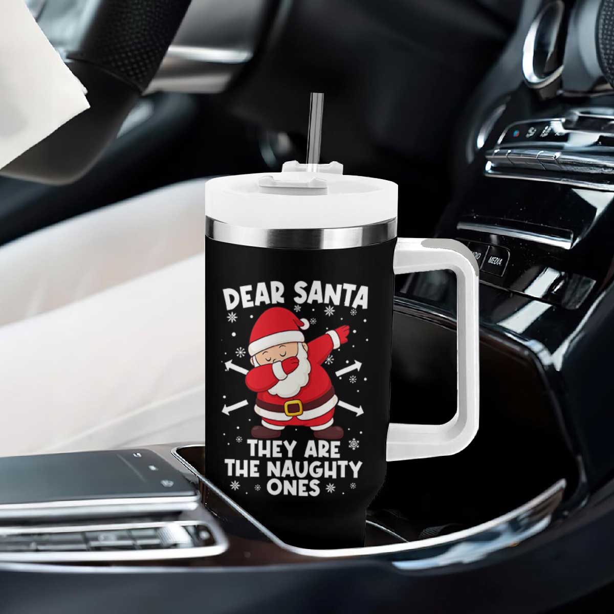 Dear Santa They Naughty Ones Tumbler With Handle Dabbing Santa Christmas Pajamas PJ Xmas Gifts TS10 Print Your Wear