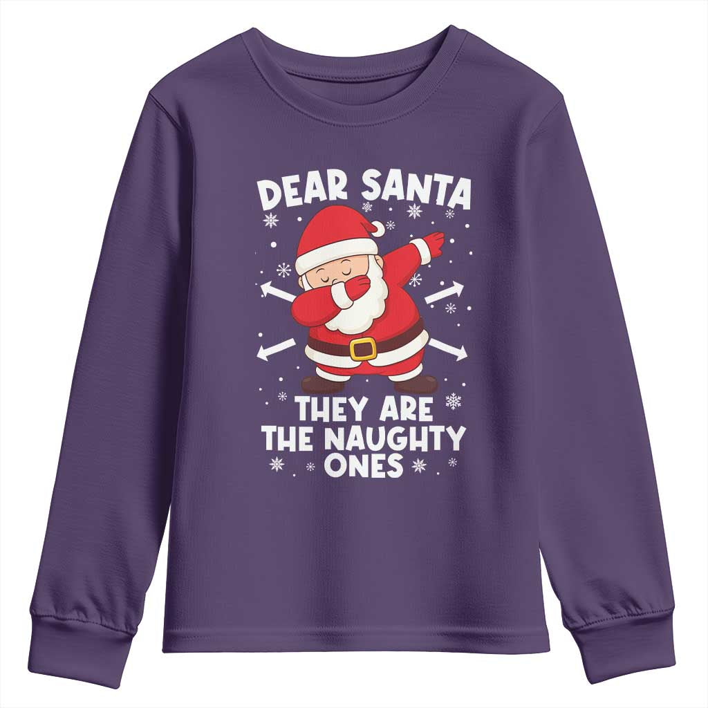 Dear Santa They Naughty Ones Youth Sweatshirt Dabbing Santa Christmas Pajamas PJ Xmas Gifts TS10 Purple Print Your Wear