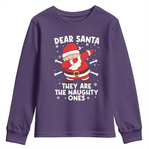 Dear Santa They Naughty Ones Youth Sweatshirt Dabbing Santa Christmas Pajamas PJ Xmas Gifts TS10 Purple Print Your Wear