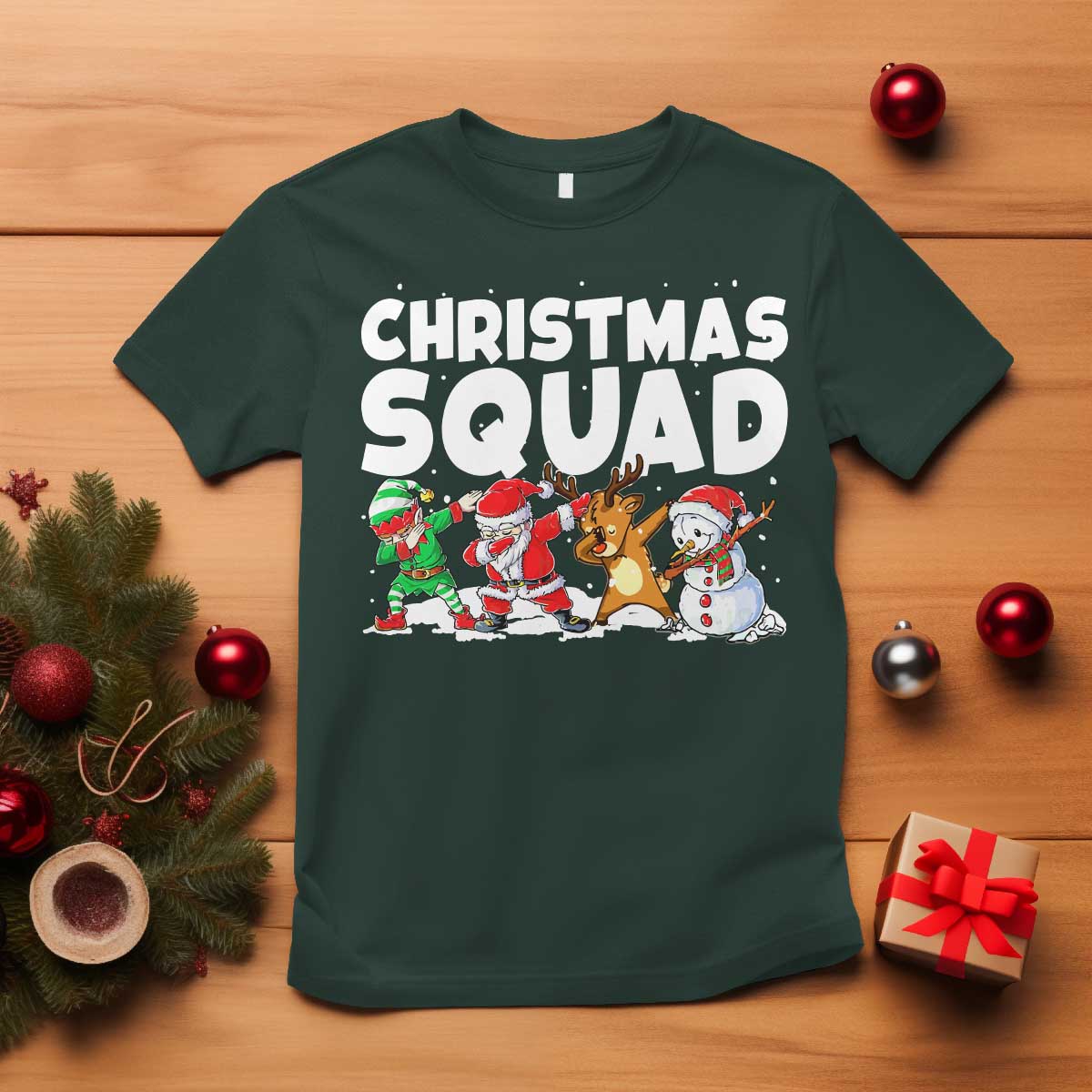 Christmas Squad T Shirt Santa Dabbing Elf Family Matching Pajamas TS10 Dark Forest Green Print Your Wear