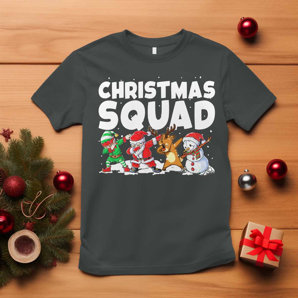 Christmas Squad T Shirt Santa Dabbing Elf Family Matching Pajamas TS10 Dark Heather Print Your Wear