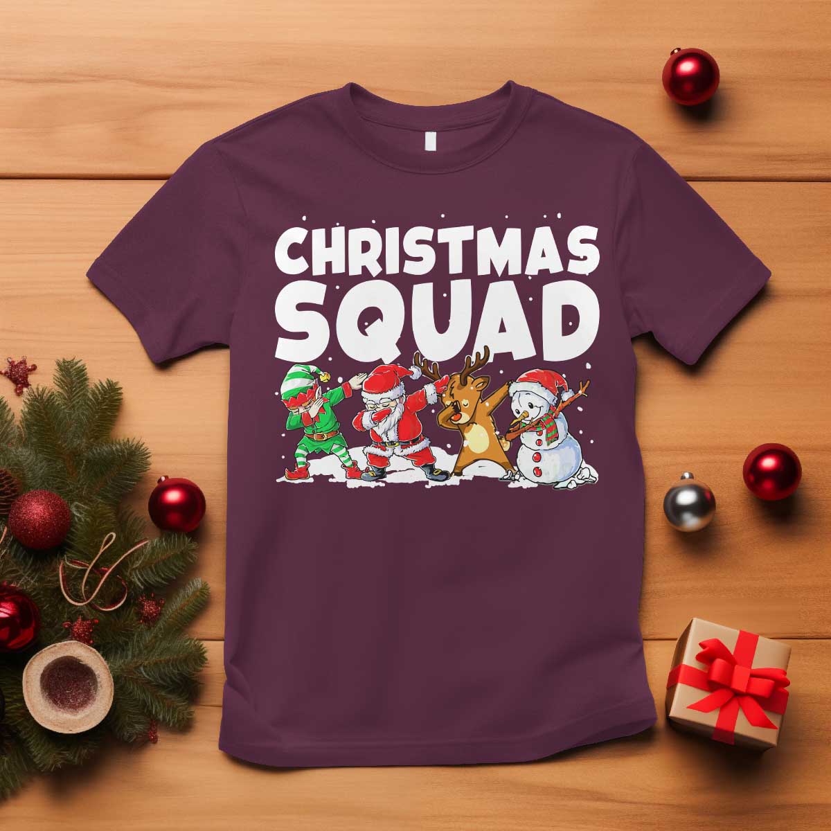 Christmas Squad T Shirt Santa Dabbing Elf Family Matching Pajamas TS10 Maroon Print Your Wear