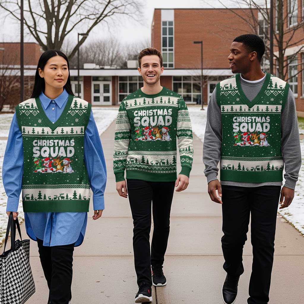 Christmas Squad V-Neck Knit Sweater Vest Santa Dabbing Elf Family Matching Pajamas TS10 Forest Green Beige Print Your Wear