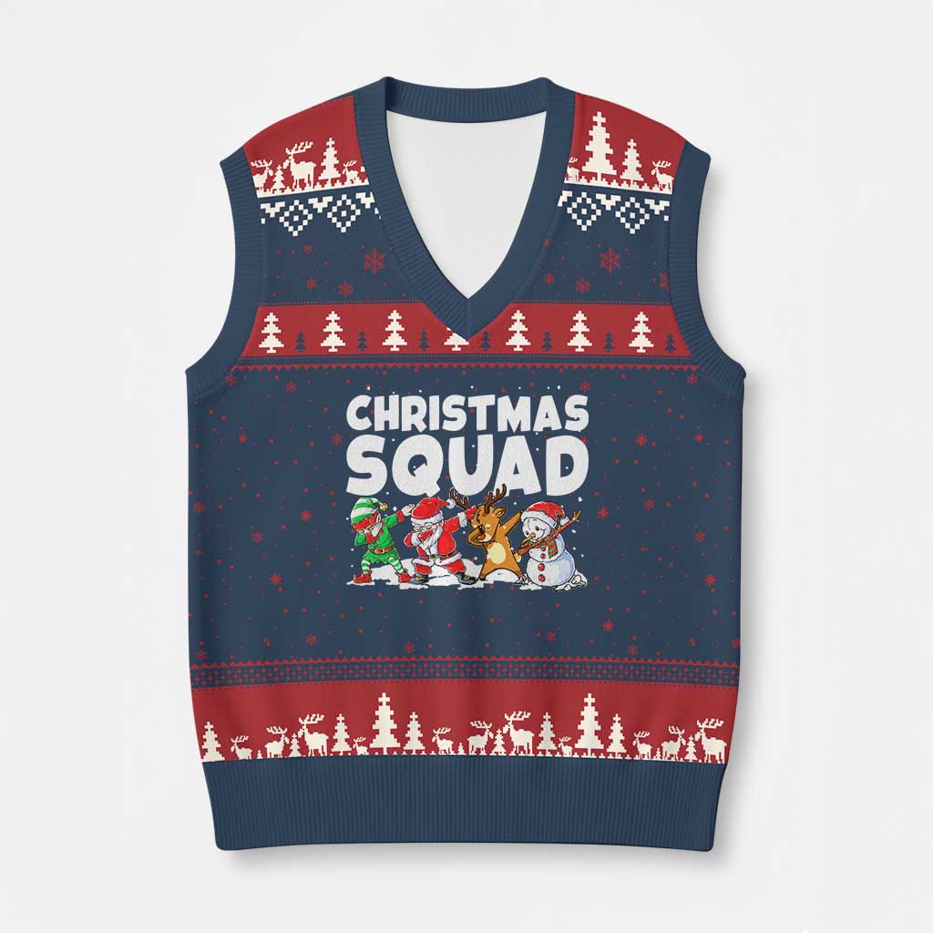 Christmas Squad V-Neck Knit Sweater Vest Santa Dabbing Elf Family Matching Pajamas TS10 Navy Red Print Your Wear