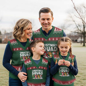 Christmas Squad V-Neck Knit Sweater Vest Santa Dabbing Elf Family Matching Pajamas TS10 Red Green Print Your Wear