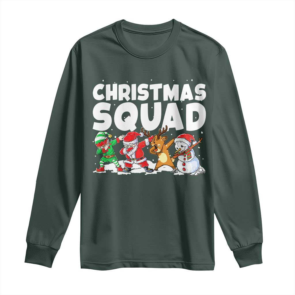 Christmas Squad Long Sleeve Shirt Santa Dabbing Elf Family Matching Pajamas TS10 Dark Forest Green Print Your Wear